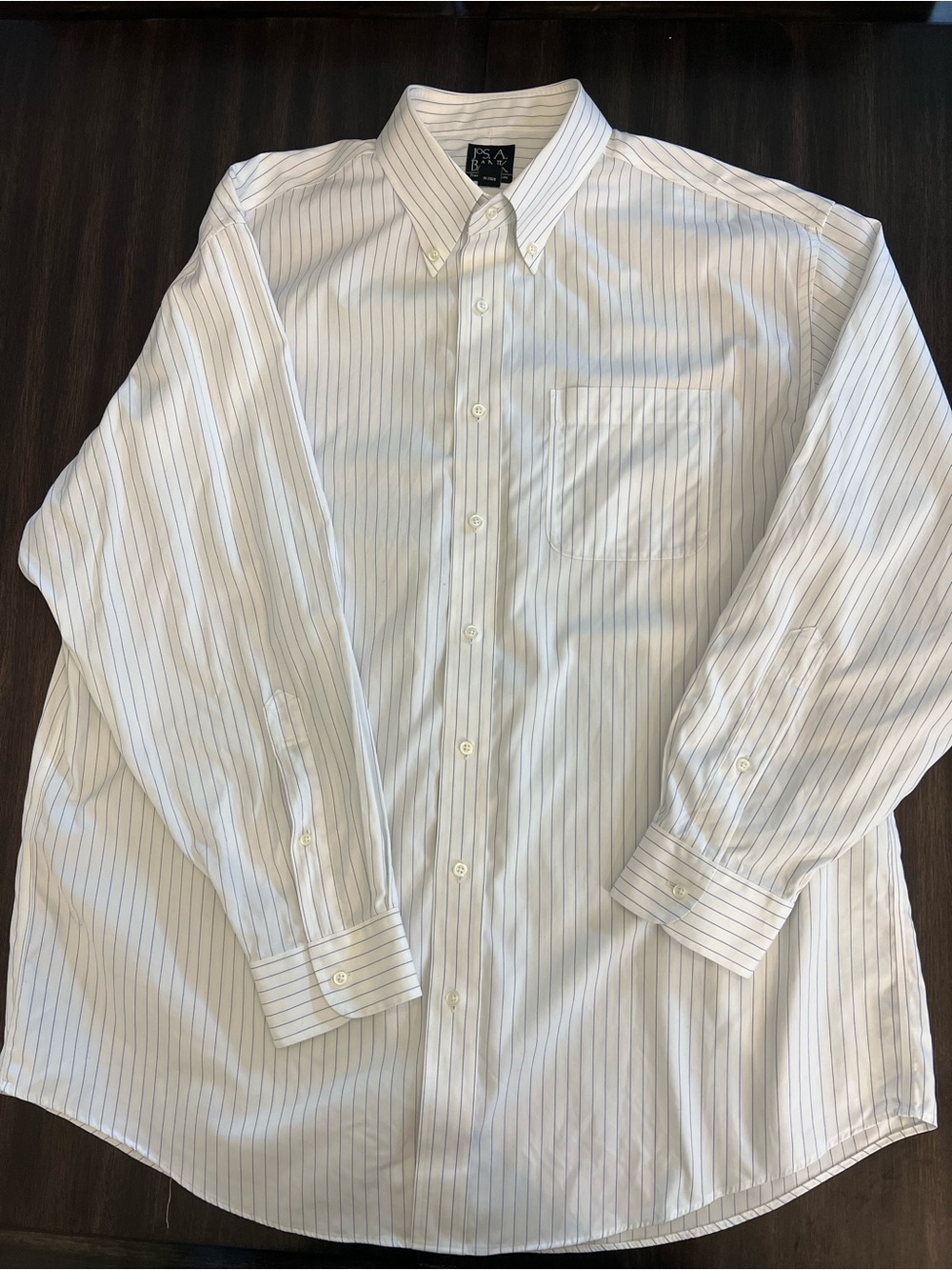 Jos. A. Bank White Dress Shirt with Navy Pinstripes